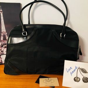 ❤Authentic Vintage PRADA Vitello Drive Black Nylon with Leather Trims Bowler